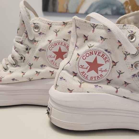 Converse White High-Top Sneakers with Bird Pattern - Picture 3 of 6